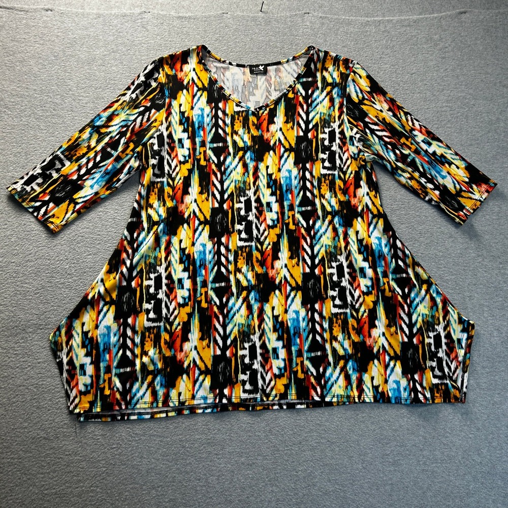 Tribal Aztec Boho Sharkbite Tunic Top Print Womens Large J&JL Fashion‎ USA